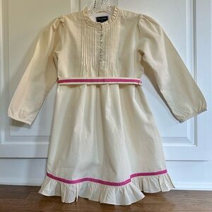 Oscar de la Renta Girl’s Pintuck Ruffle Trim Dress in Cream and Pink, Size 8Y